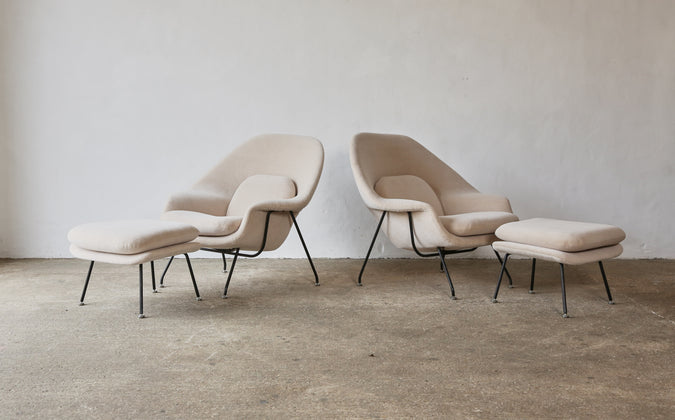 /products/rare-early-pair-of-eero-saarinen-womb-chairs-and-ottomans-knoll-usa-1950s
