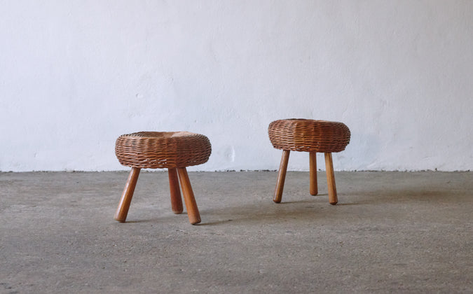 /products/tony-paul-walnut-and-rattan-stools-usa-1950s